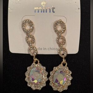 Mint Gold and Iridescent Oval Drop Earrings 2.25 inch